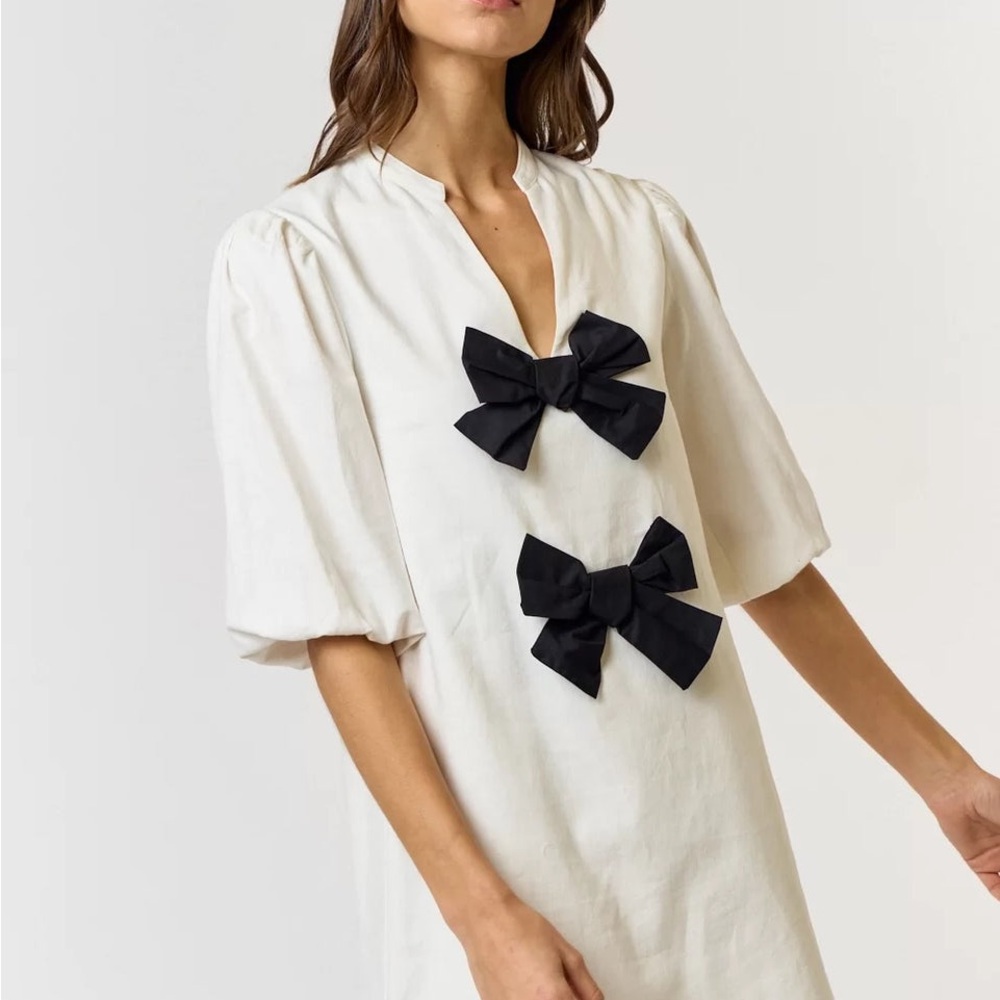 Dual Bow Linen Shift Dress